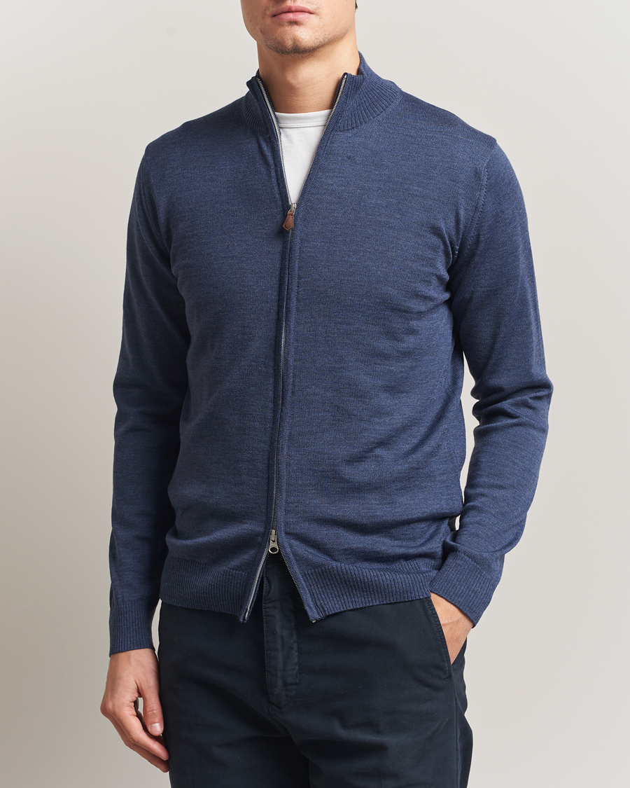 Herre | Gensere | Stenströms | Merino Full Zip Denim Blue