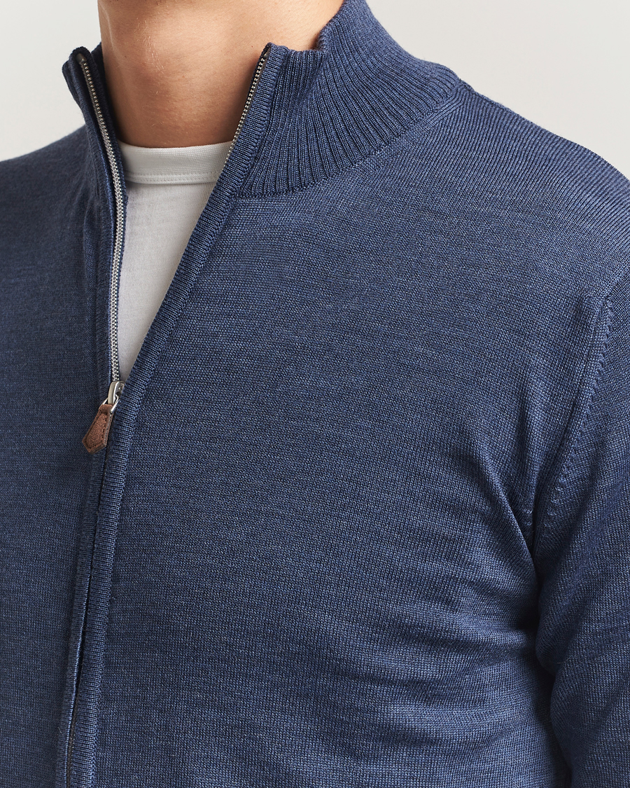 Herre | Gensere | Stenströms | Merino Full Zip Denim Blue