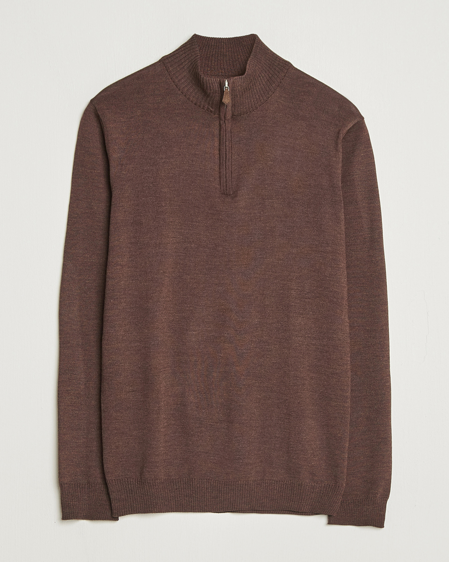 Herre | Gensere | Stenströms | Merino Half-Zip Dark Brown
