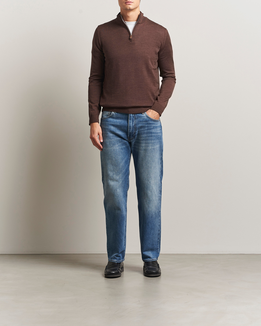 Herre | Gensere | Stenströms | Merino Half-Zip Dark Brown