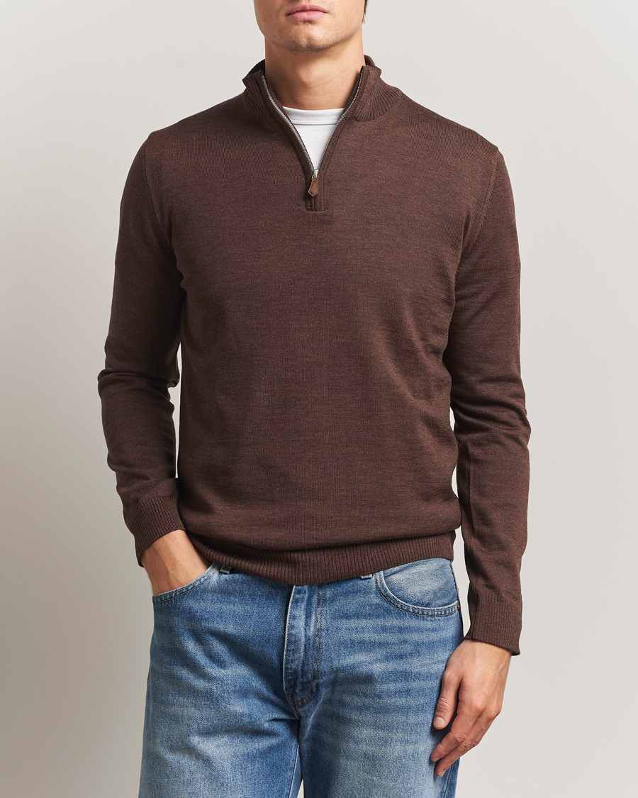 Herre | Gensere | Stenströms | Merino Half-Zip Dark Brown