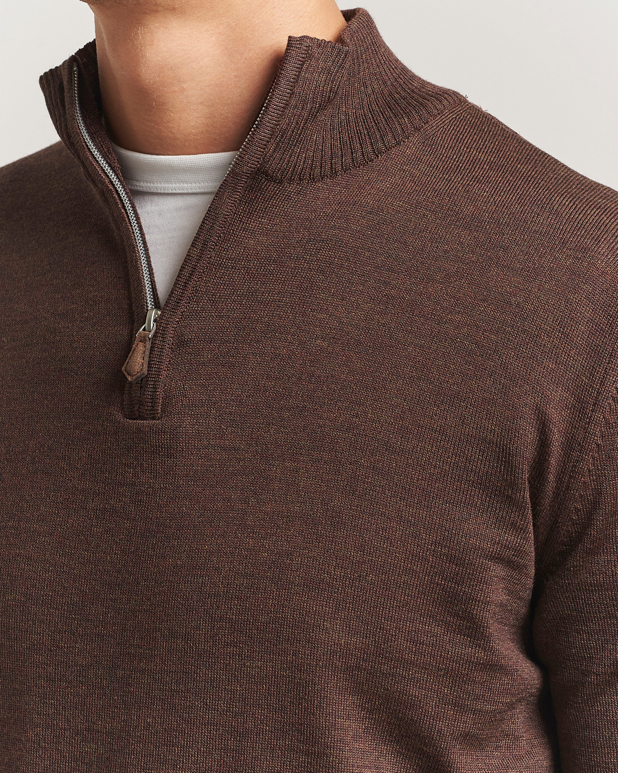Herre | Gensere | Stenströms | Merino Half-Zip Dark Brown