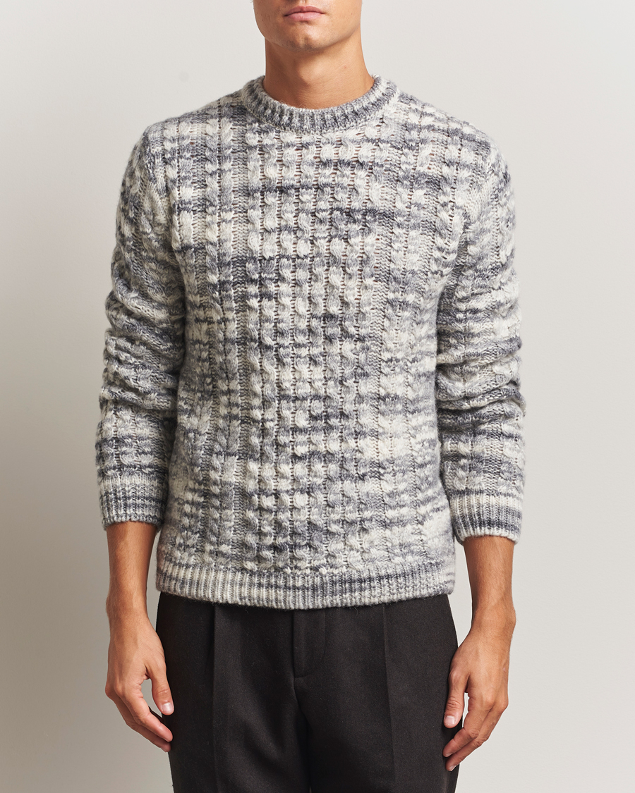 Herre | Gensere | Stenströms | Alpacka Cable Knitted Crew Neck Grey