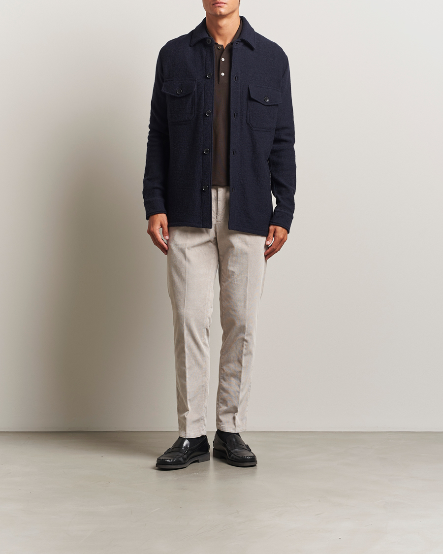Herre | Skjorter | Stenströms | Felted Wool Overshirt Navy