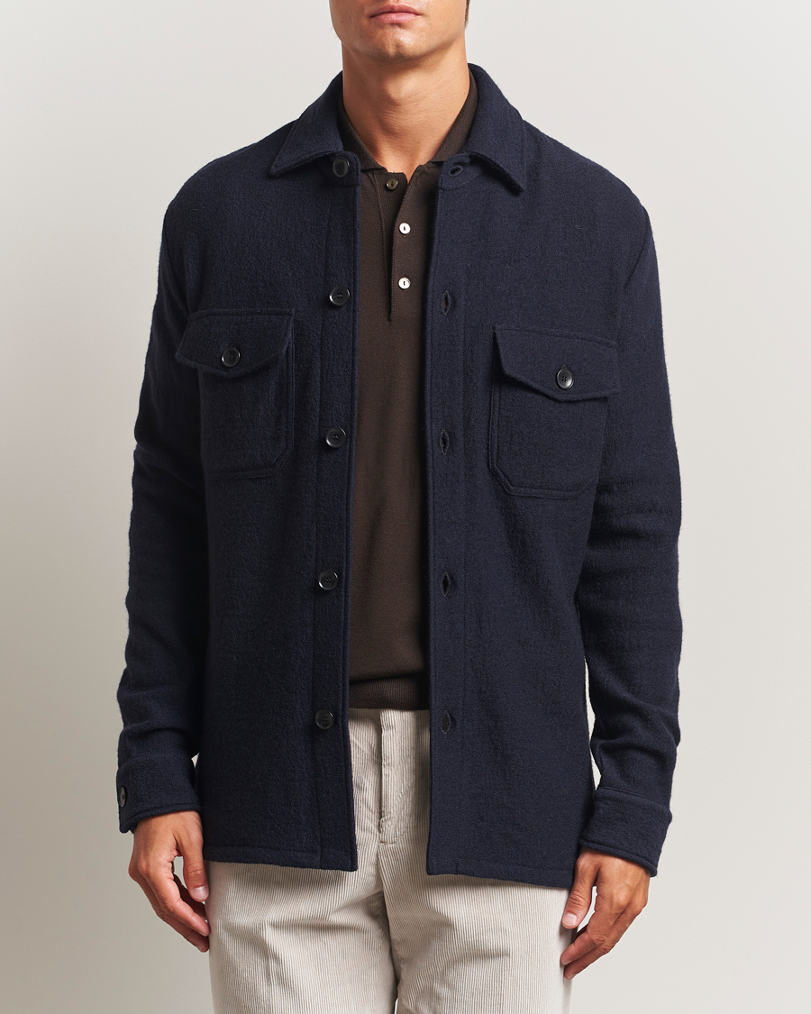 Herre | Skjorter | Stenströms | Felted Wool Overshirt Navy
