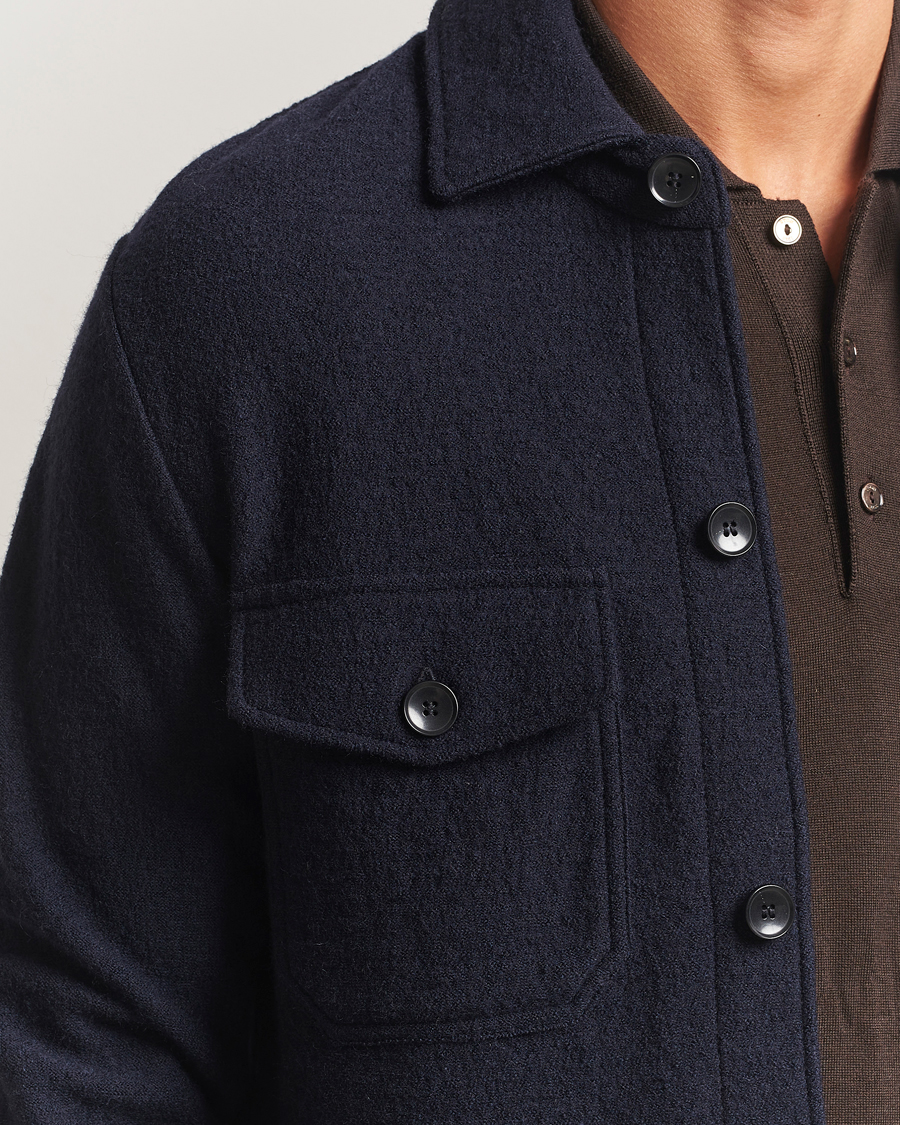 Herre | Skjorter | Stenströms | Felted Wool Overshirt Navy