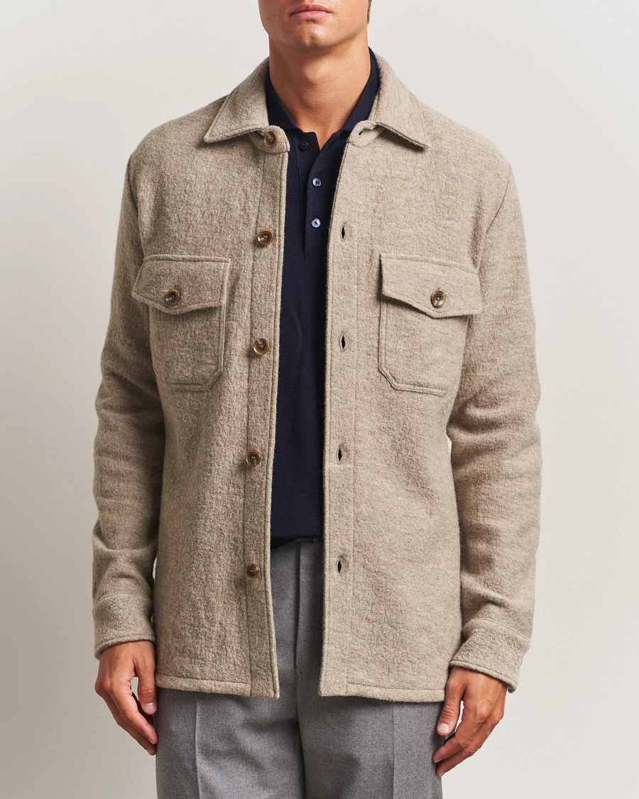 Herre | Skjorter | Stenströms | Felted Wool Overshirt Beige