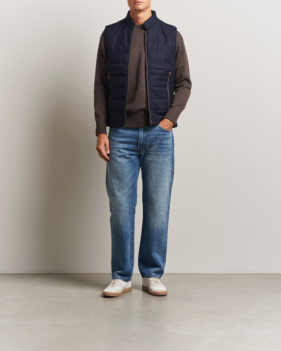 Herre | Vester | Stenströms | Wool Alcantara Detail Light Padded Vest Navy