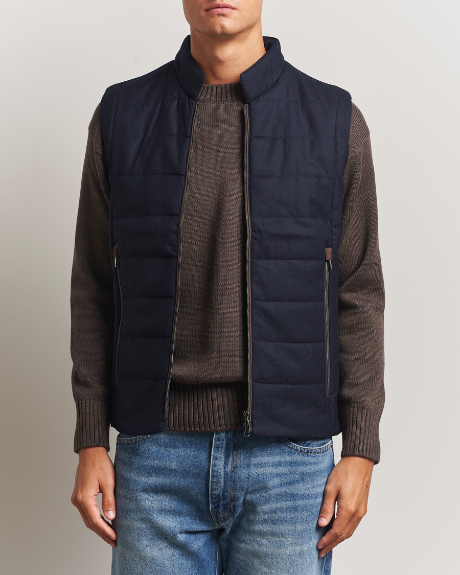 Herre | Vester | Stenströms | Wool Alcantara Detail Light Padded Vest Navy