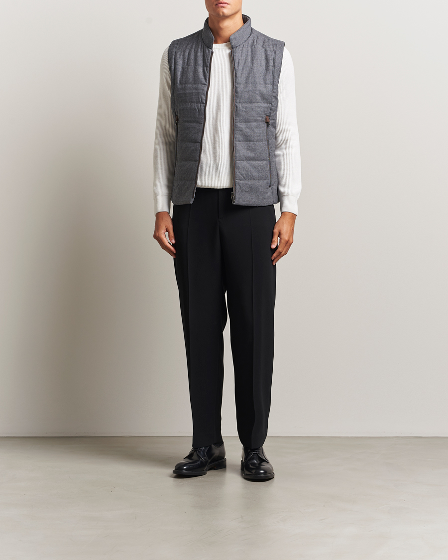 Herre | Vester | Stenströms | Wool Alcantara Detail Light Padded Vest Grey