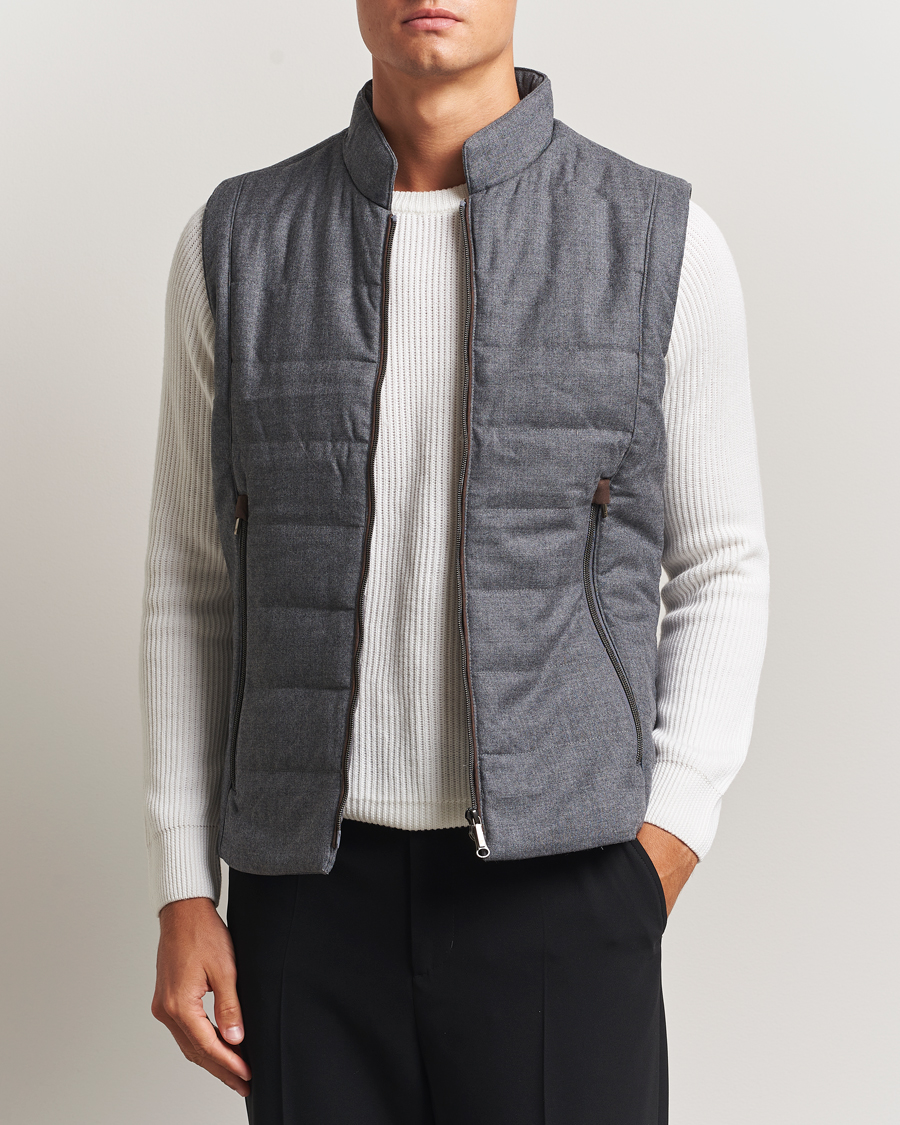 Herre | Vester | Stenströms | Wool Alcantara Detail Light Padded Vest Grey