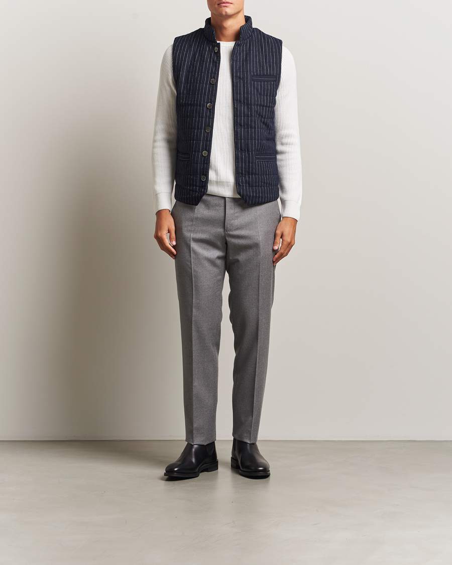 Herre | Vester | Stenströms | Wool Pinstripe Padded Vest Blue