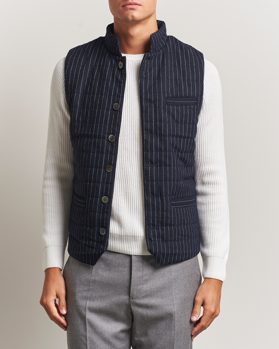 Herre | Vester | Stenströms | Wool Pinstripe Padded Vest Blue