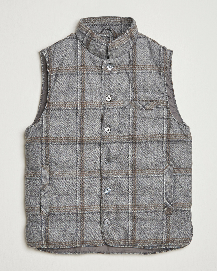 Herre | Vester | Stenströms | Check Wool Padded Vest Grey