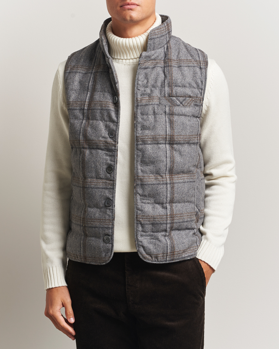 Herre | Vester | Stenströms | Check Wool Padded Vest Grey
