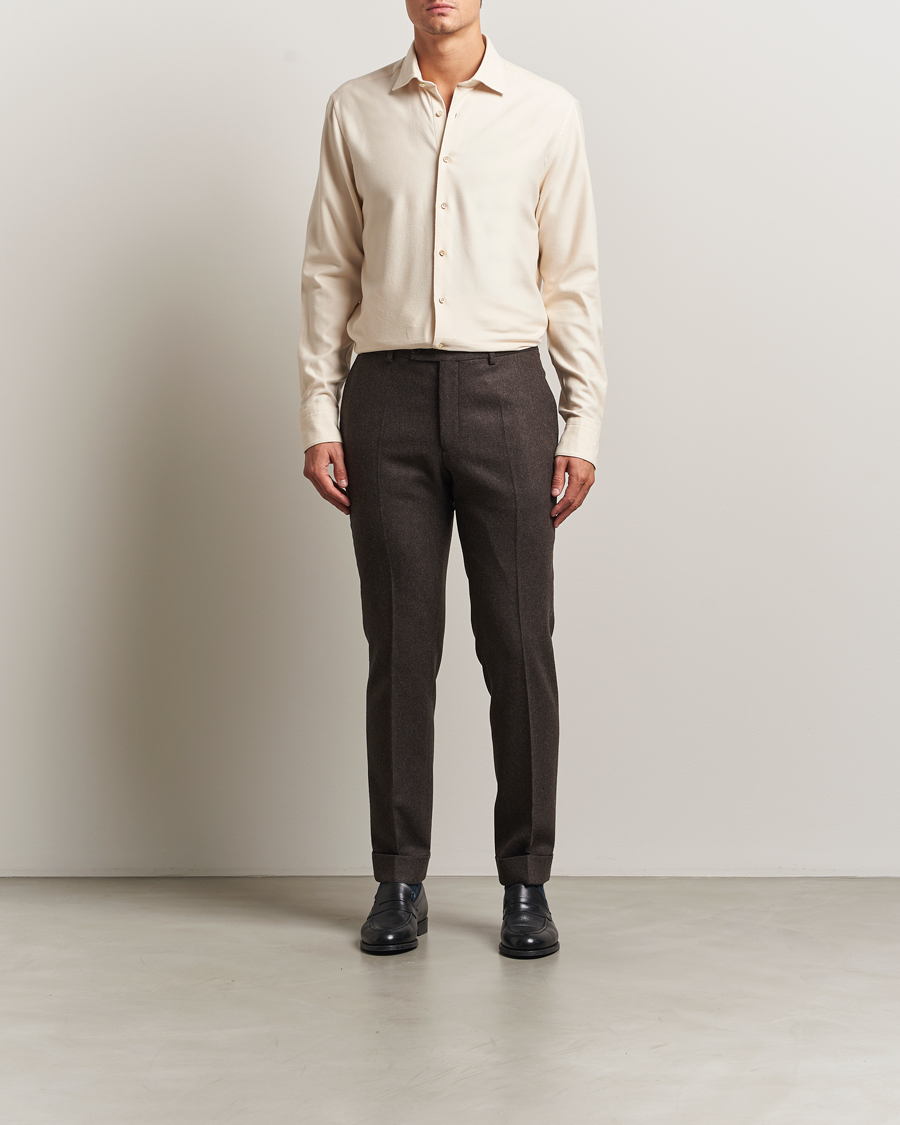 Herre | Skjorter | Stenströms | Regular Fit Cut Away Flannel Shirt Light Beige