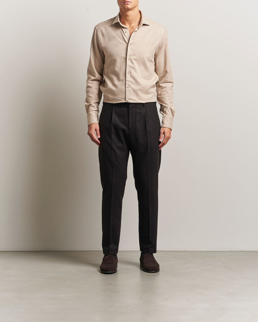 Herre | Skjorter | Stenströms | Regular Fit Cut Away Flannel Shirt Beige