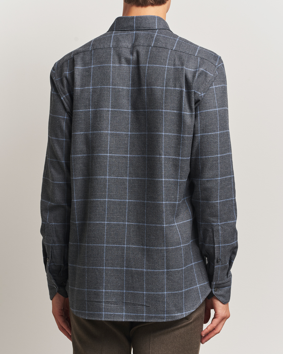 Herre | Skjorter | Stenströms | Regular Fit Overcheck Flannel Shirt Dark Grey
