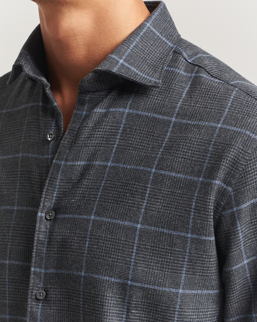 Herre | Skjorter | Stenströms | Regular Fit Overcheck Flannel Shirt Dark Grey