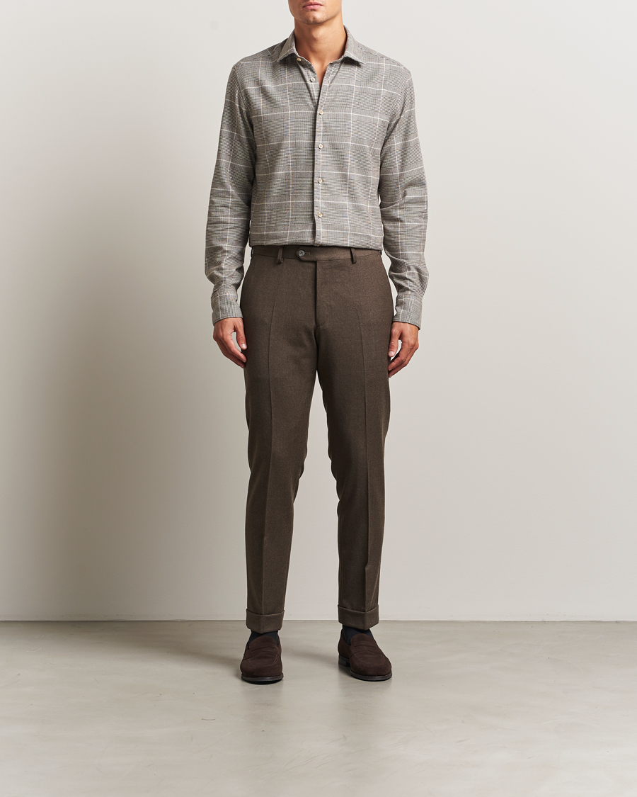 Herre | Skjorter | Stenströms | Regular Fit Glencheck Flannel Shirt Brown