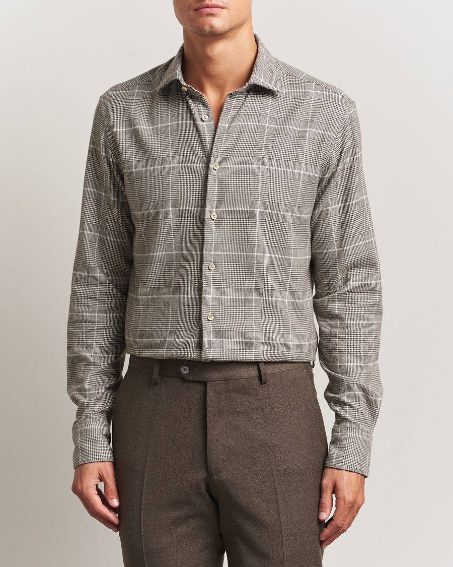 Herre | Skjorter | Stenströms | Regular Fit Glencheck Flannel Shirt Brown
