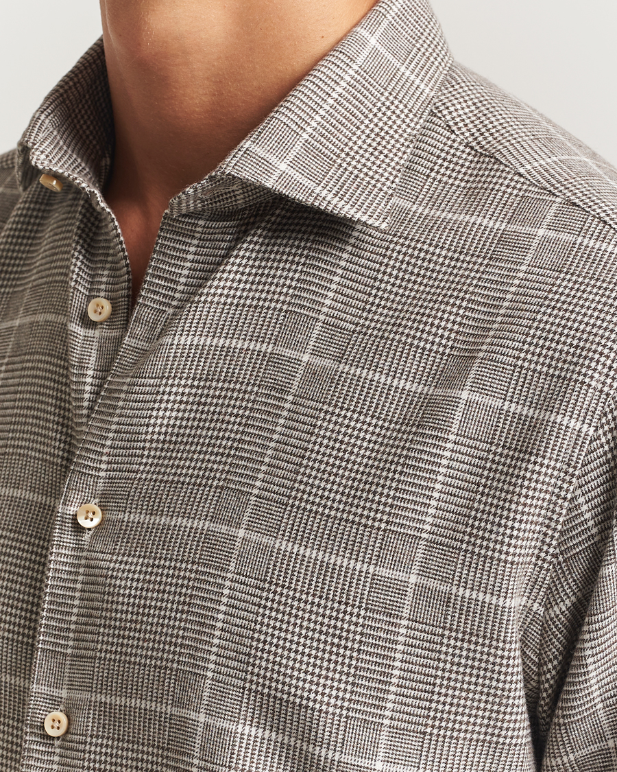 Herre | Skjorter | Stenströms | Regular Fit Glencheck Flannel Shirt Brown