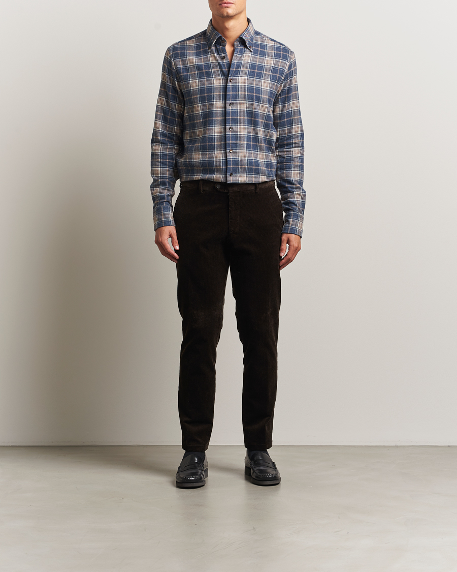 Herre | Skjorter | Stenströms | Regular Fit Multi Check Flannel Shirt Blue/Brown