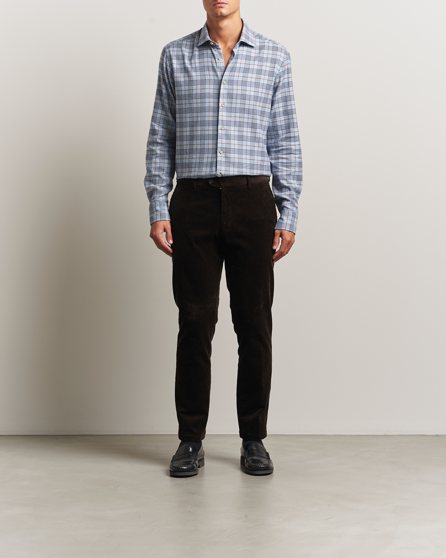 Herre | Skjorter | Stenströms | Regular Fit Cut Away Check Flannel Shirt Blue