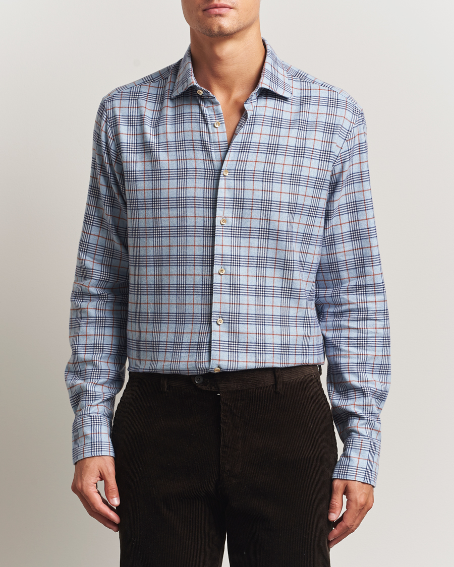 Herre | Skjorter | Stenströms | Regular Fit Cut Away Check Flannel Shirt Blue
