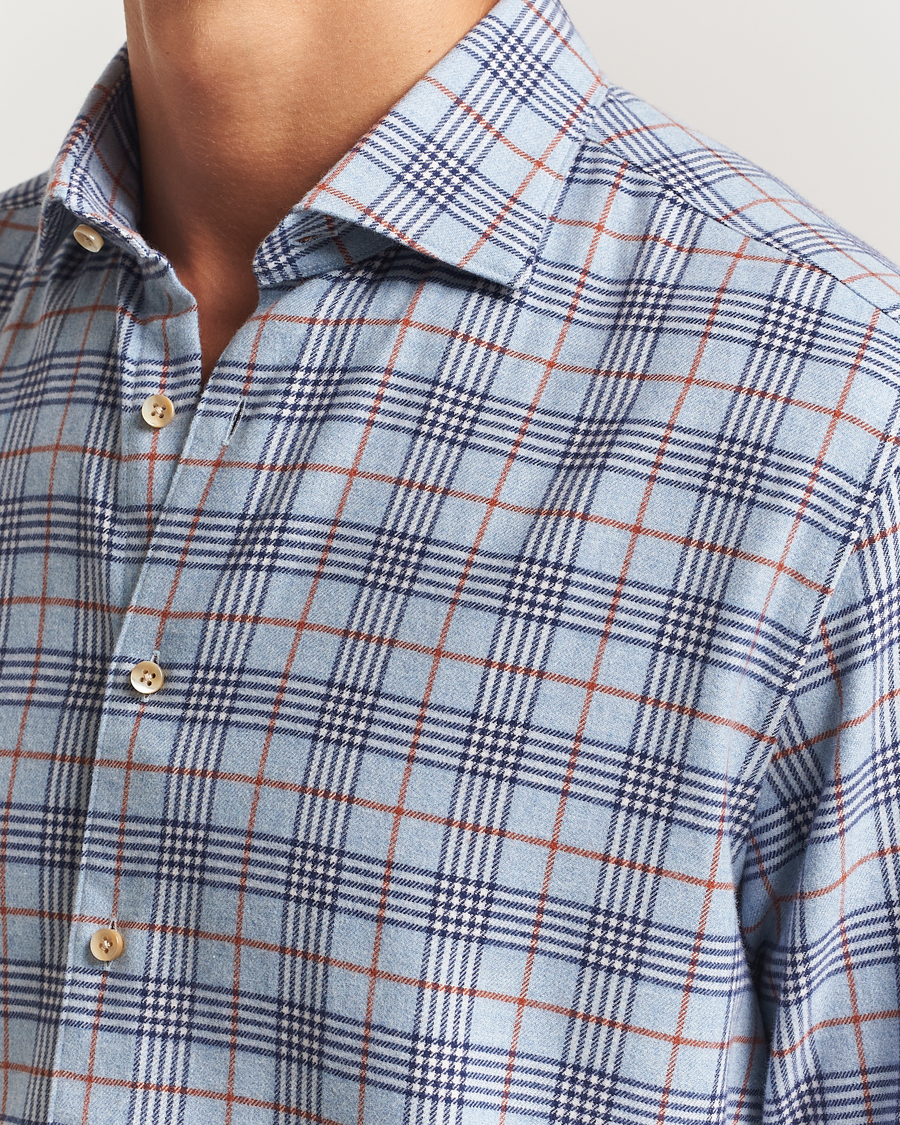 Herre | Skjorter | Stenströms | Regular Fit Cut Away Check Flannel Shirt Blue