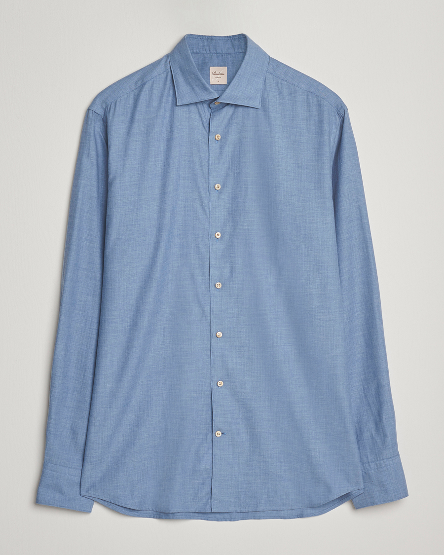 Herre | Skjorter | Stenströms | Regular Fit Brushed Mini Herringbone Shirt Blue