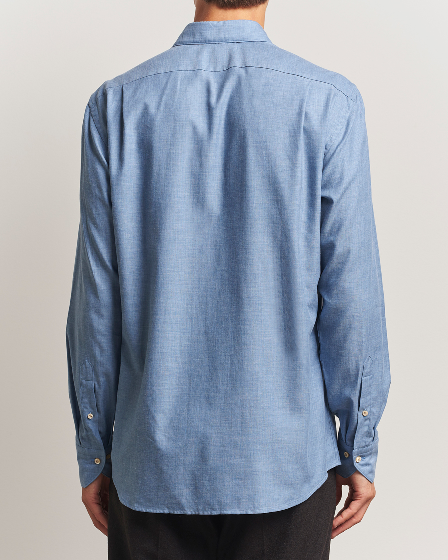 Herre | Skjorter | Stenströms | Regular Fit Brushed Mini Herringbone Shirt Blue