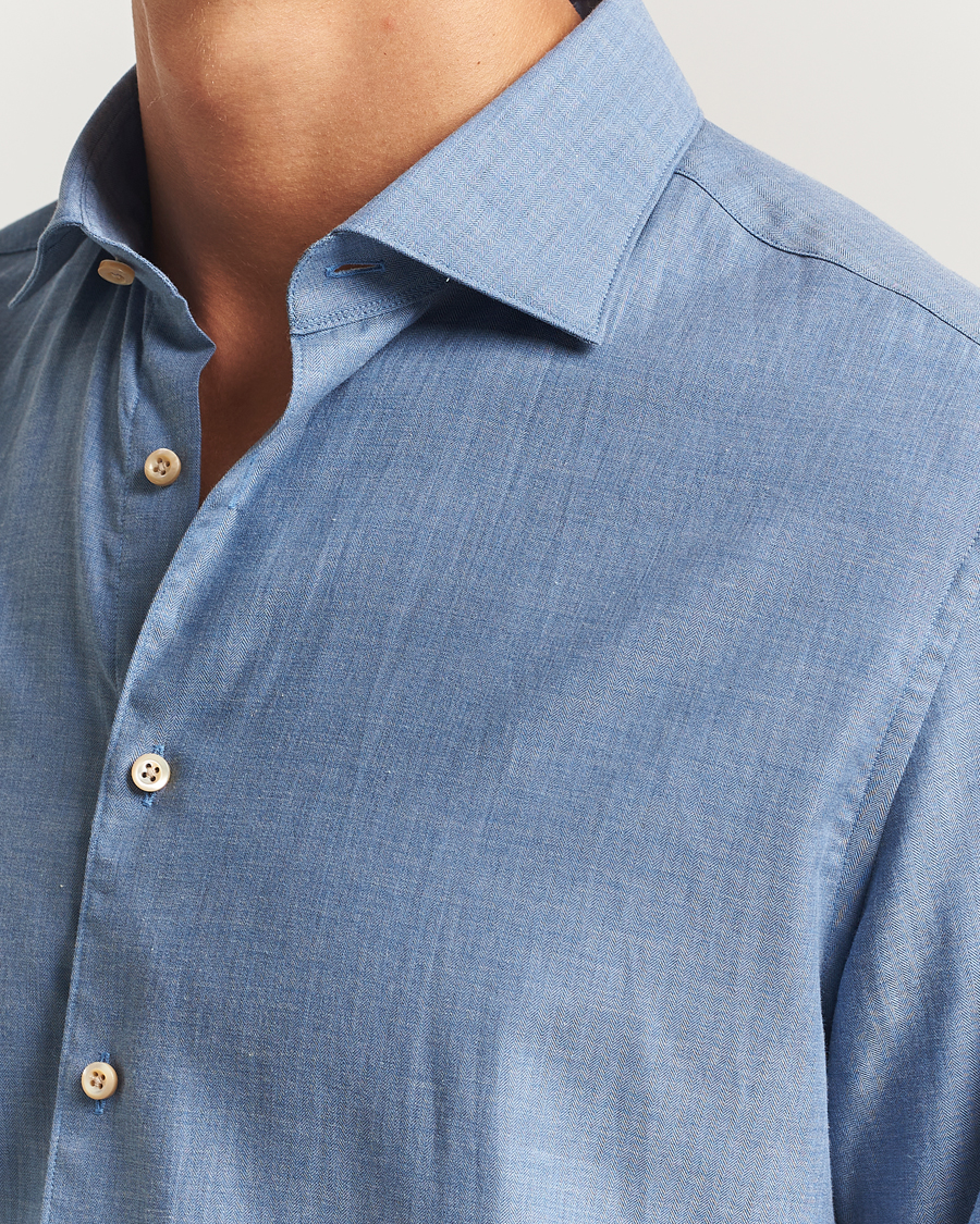 Herre | Skjorter | Stenströms | Regular Fit Brushed Mini Herringbone Shirt Blue
