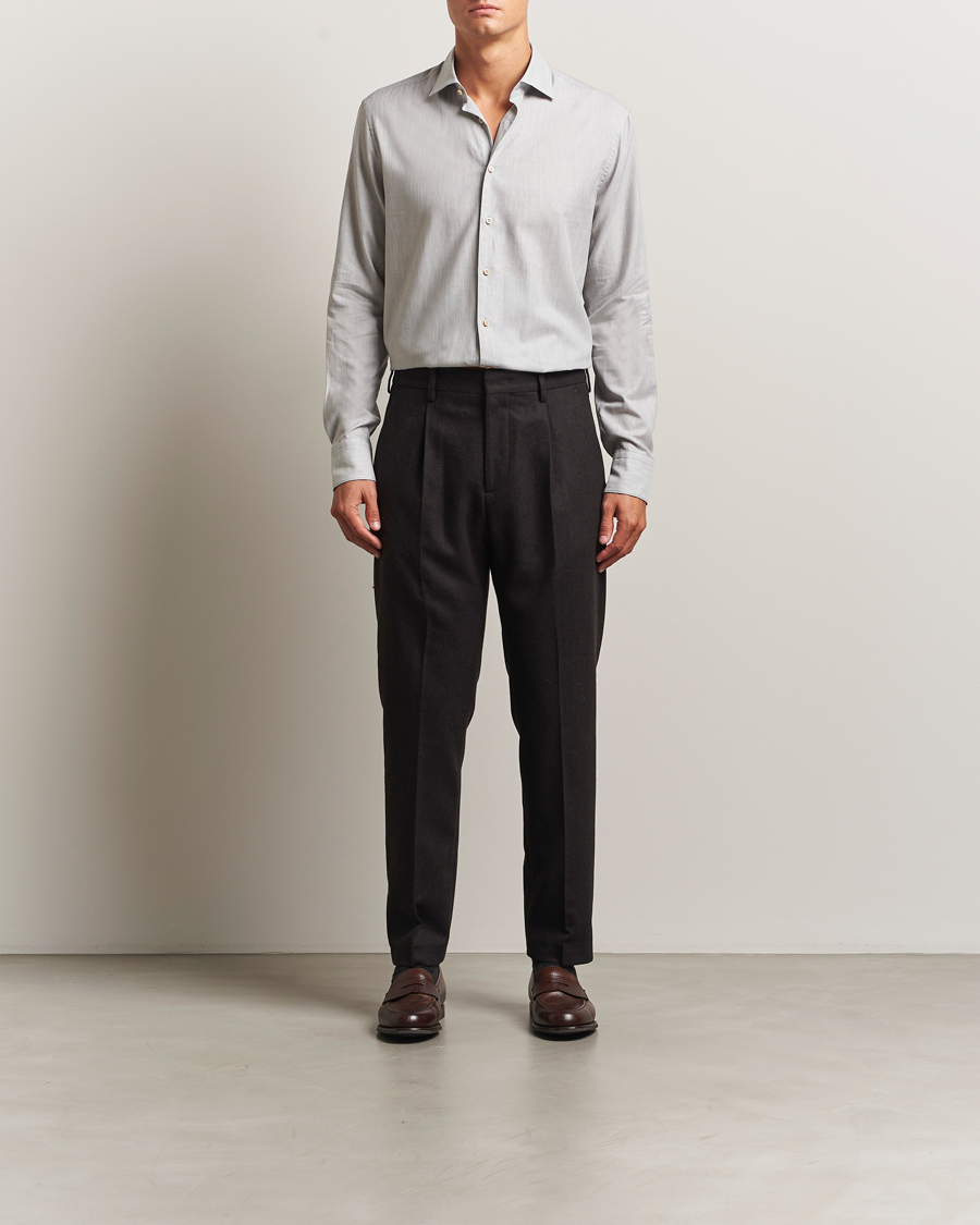 Herre | Skjorter | Stenströms | Regular Fit Brushed Mini Herringbone Shirt Grey