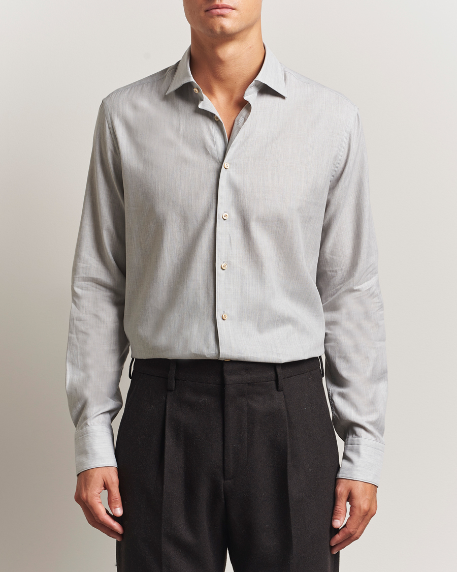 Herre | Skjorter | Stenströms | Regular Fit Brushed Mini Herringbone Shirt Grey