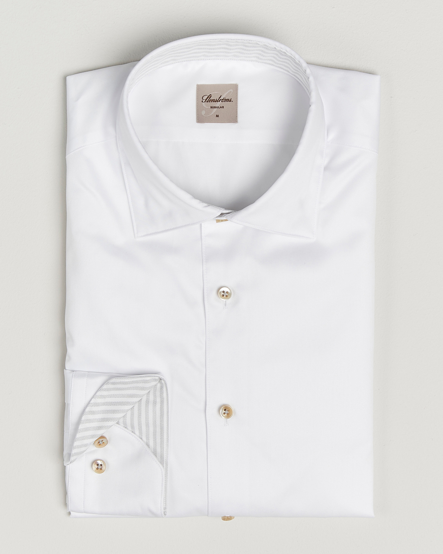 Herre | Skjorter | Stenströms | Regular Fit Cotton Twill Contrast Shirt White
