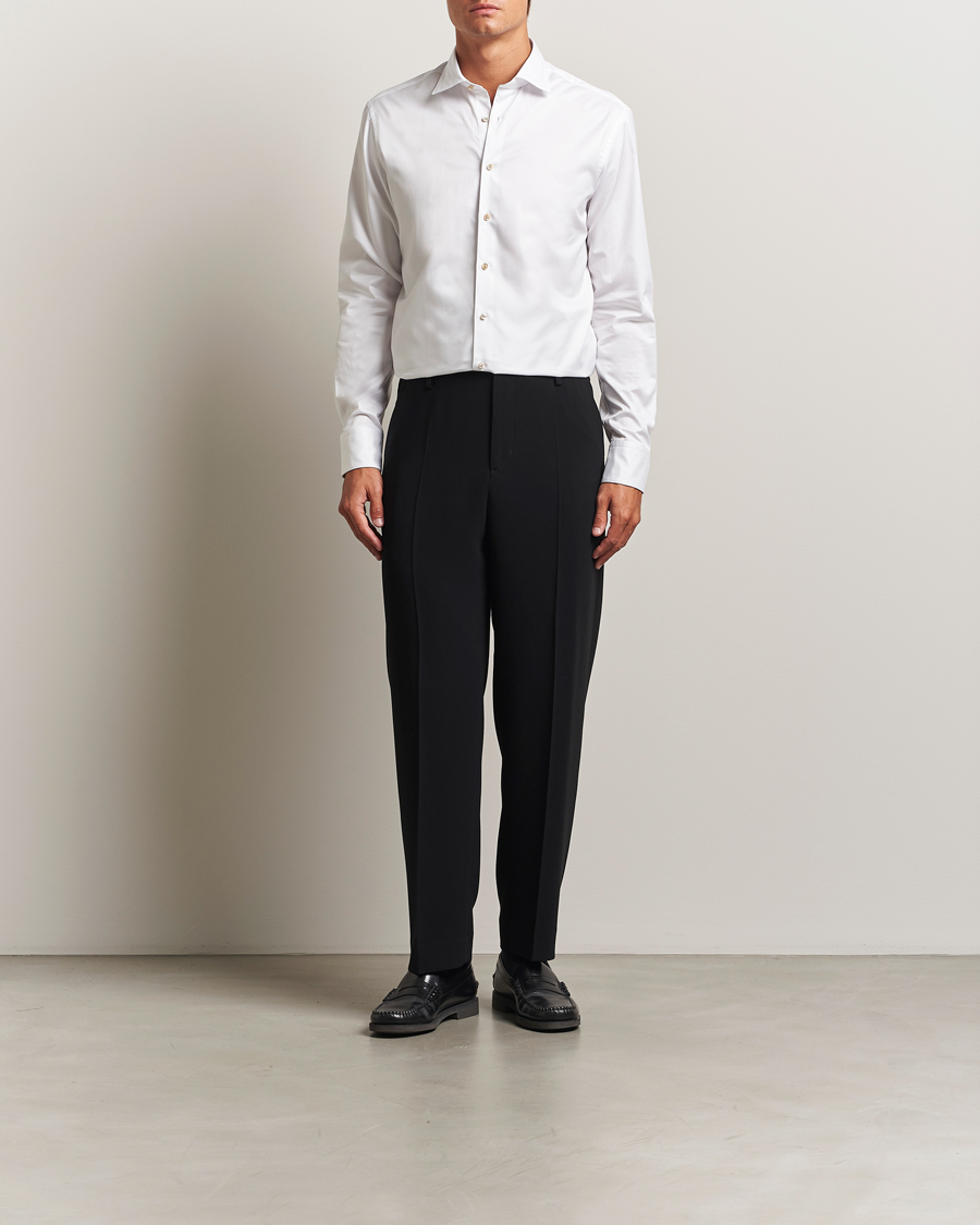 Herre | Skjorter | Stenströms | Regular Fit Cotton Twill Contrast Shirt White