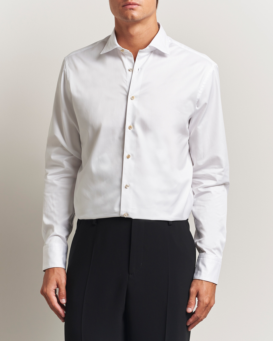 Herre | Skjorter | Stenströms | Regular Fit Cotton Twill Contrast Shirt White