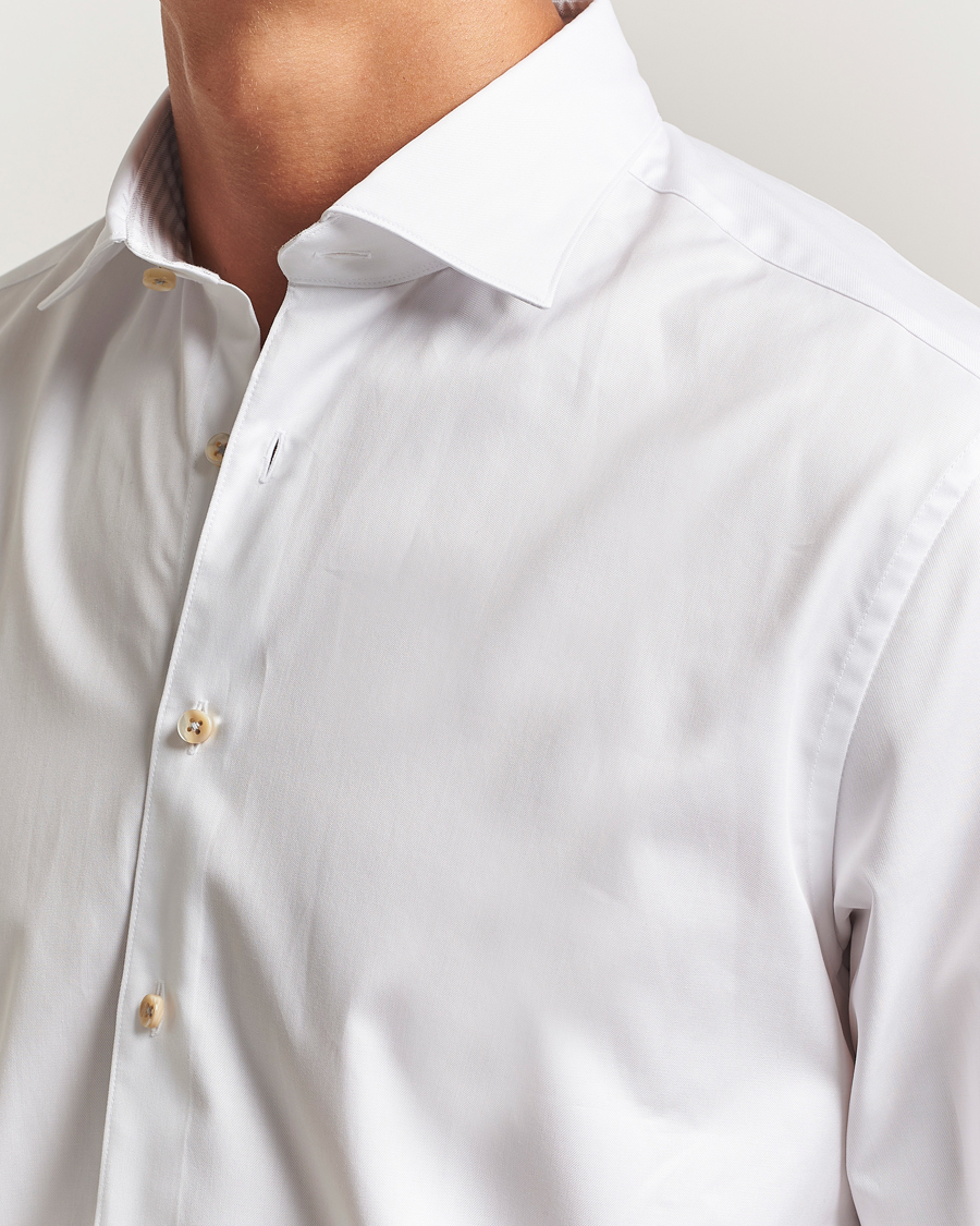 Herre | Skjorter | Stenströms | Regular Fit Cotton Twill Contrast Shirt White