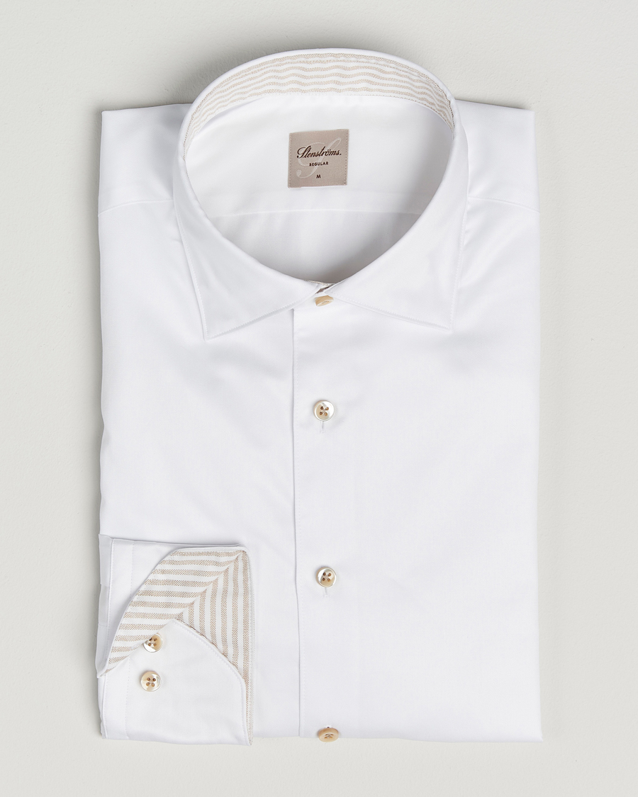 Herre | Skjorter | Stenströms | Regular Fit Cotton Twill Contrast Shirt White