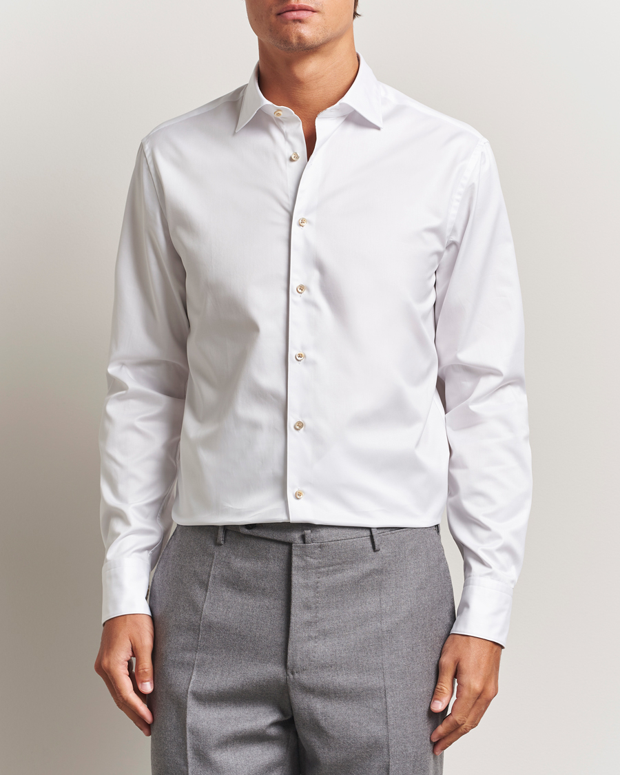 Herre | Skjorter | Stenströms | Regular Fit Cotton Twill Contrast Shirt White