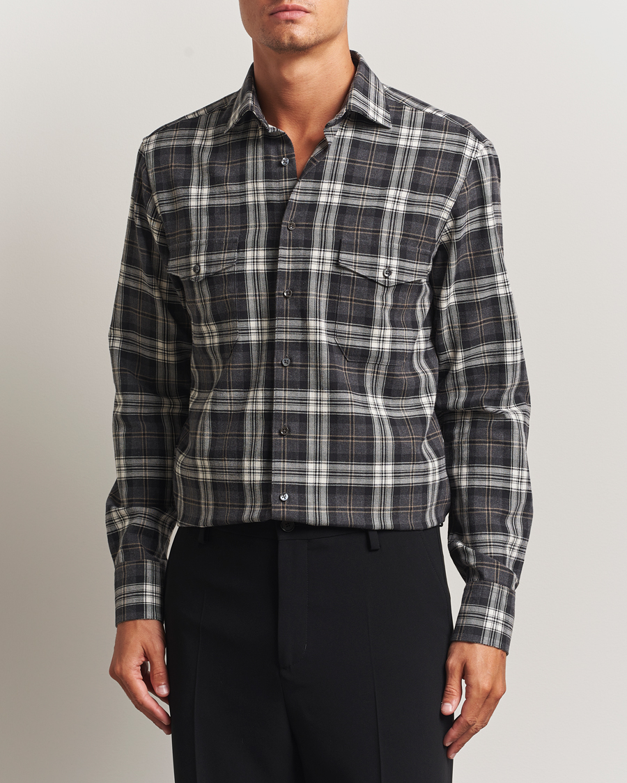 Herre | Skjorter | Stenströms | Regular Fit Checked Pocket Shirt Grey