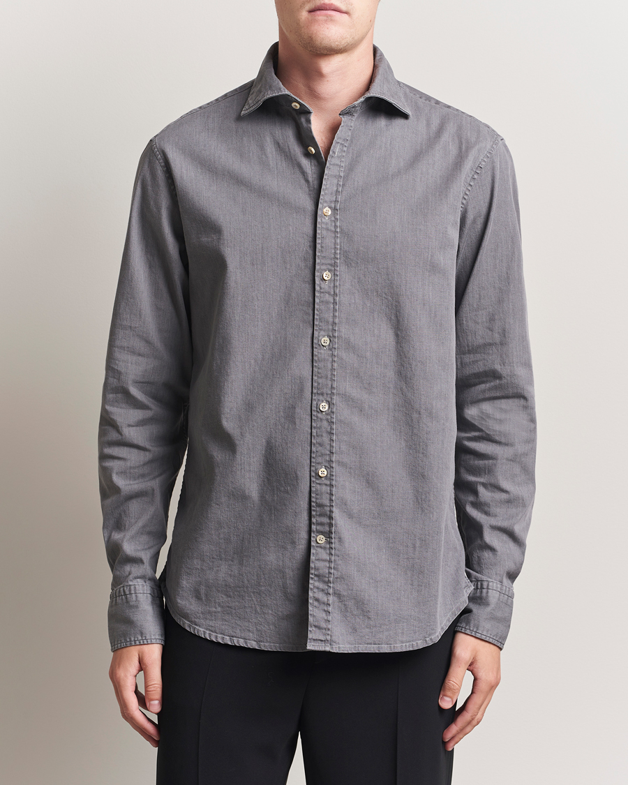 Herre | Skjorter | Stenströms | Regular Fit Garment Washed Denim Shirt Grey