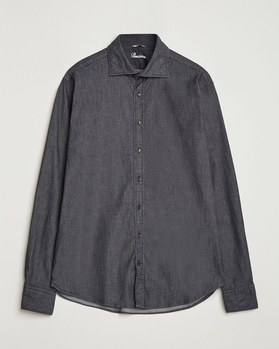 Herre | Skjorter | Stenströms | Regular Fit Garment Washed Denim Shirt Black