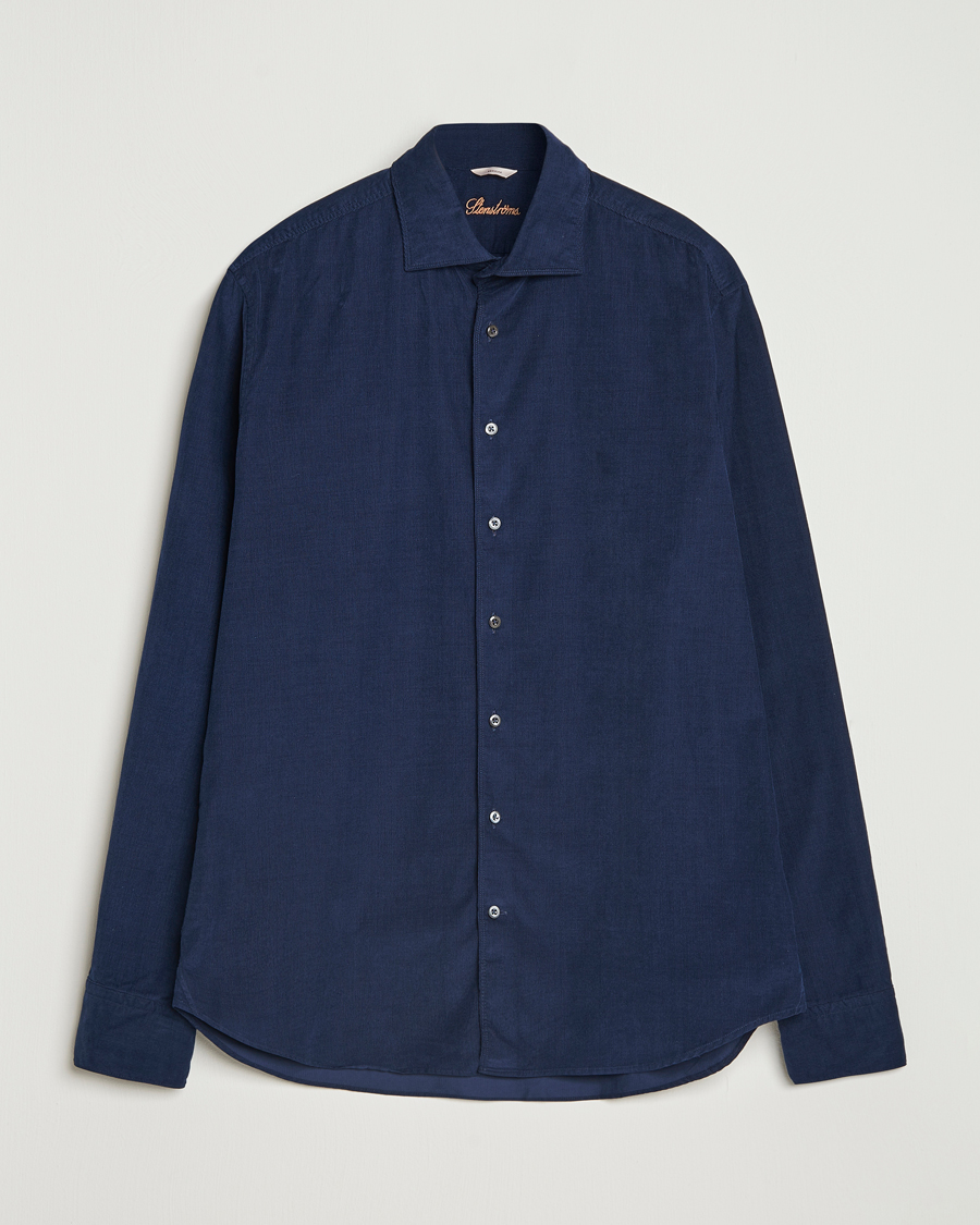 Herre | Skjorter | Stenströms | Regular Fit Cut Away Cord Shirt Navy