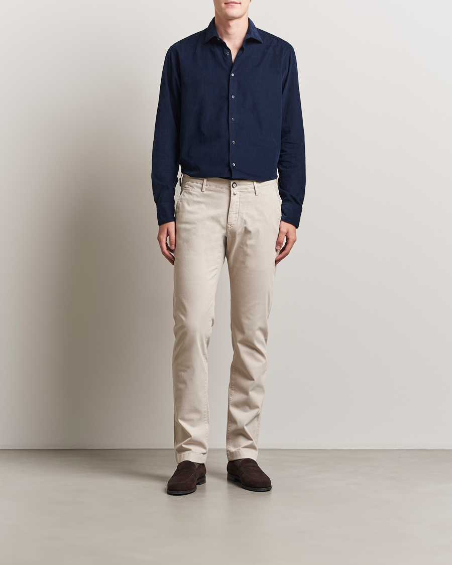 Herre | Skjorter | Stenströms | Regular Fit Cut Away Cord Shirt Navy