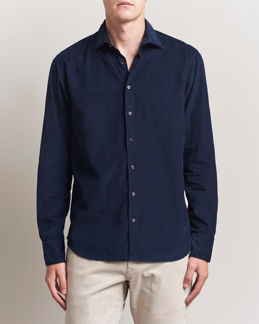 Herre | Skjorter | Stenströms | Regular Fit Cut Away Cord Shirt Navy