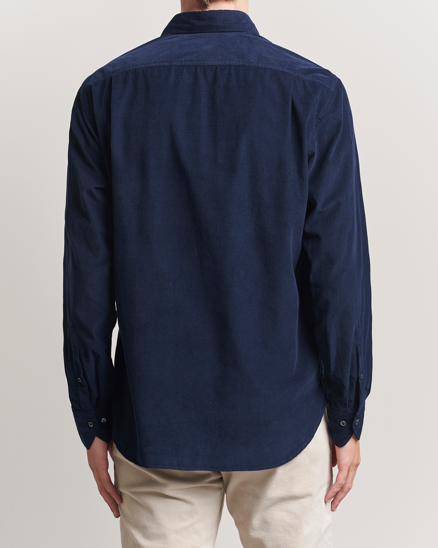 Herre | Skjorter | Stenströms | Regular Fit Cut Away Cord Shirt Navy