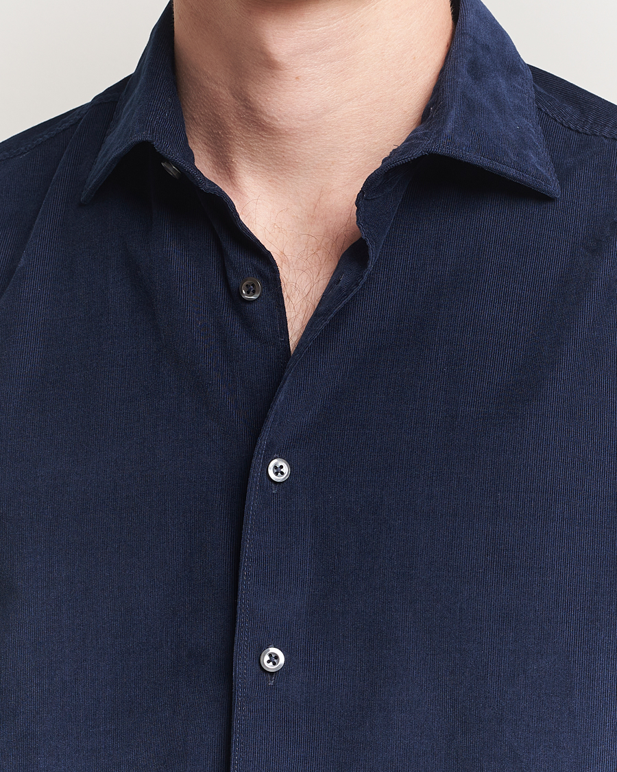 Herre | Skjorter | Stenströms | Regular Fit Cut Away Cord Shirt Navy