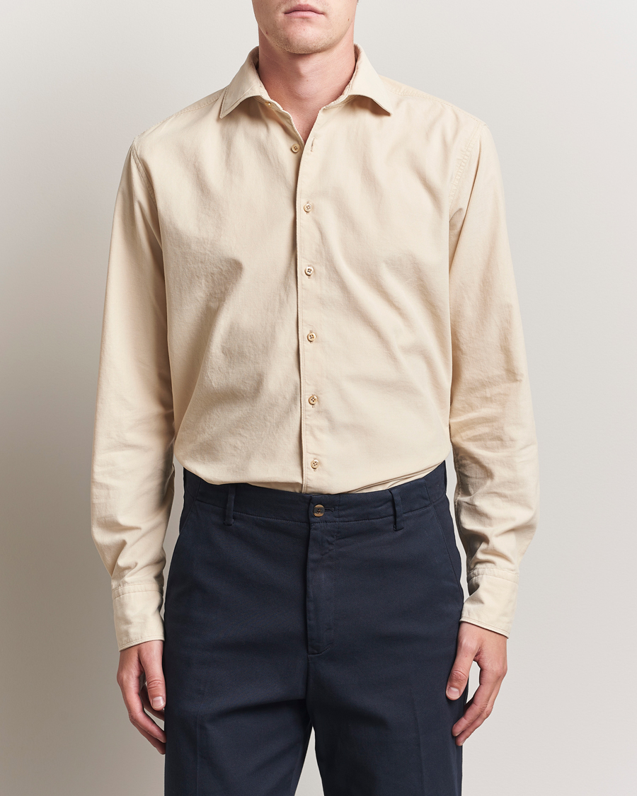 Herre | Skjorter | Stenströms | Regular Fit Cut Away Cord Shirt Beige
